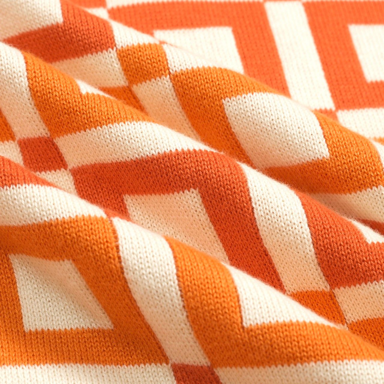 Vintage orange jacquard knitted polo for men