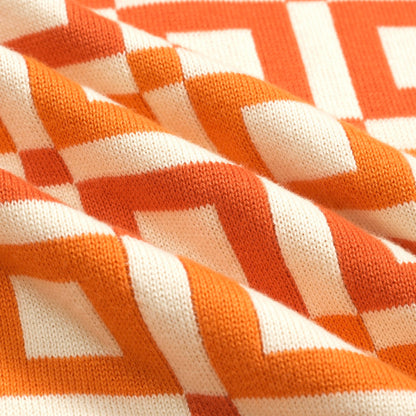 Vintage orange jacquard knitted polo for men