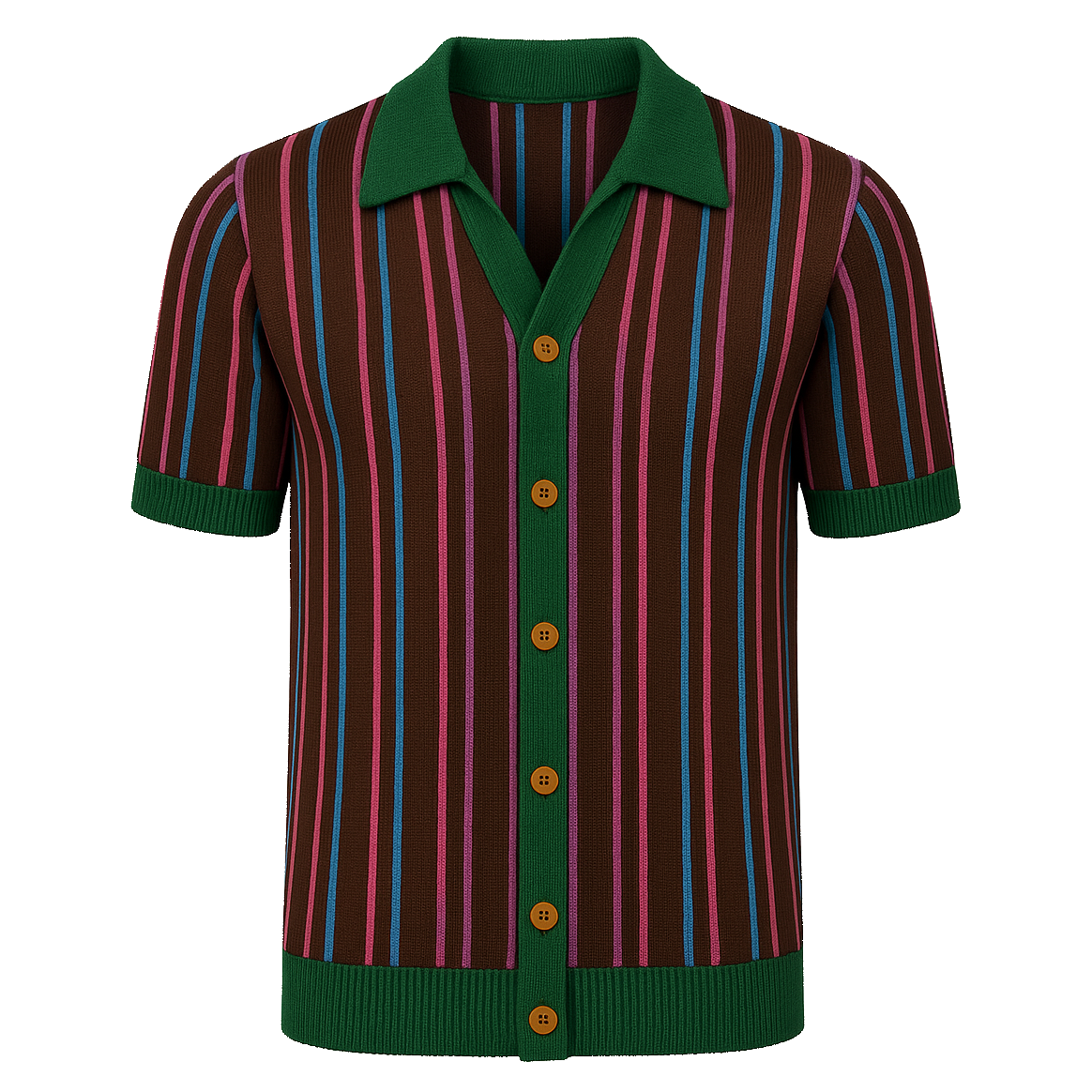 Multicoloured striped green jacquard cardigan for men