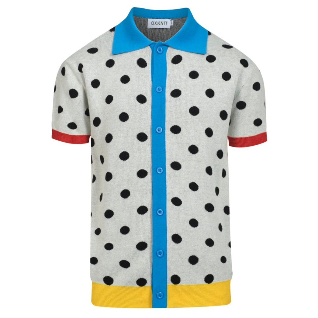 Vintage knitted cardigan with contrasting polka dots for men