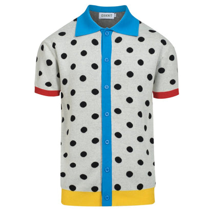 Vintage knitted cardigan with contrasting polka dots for men