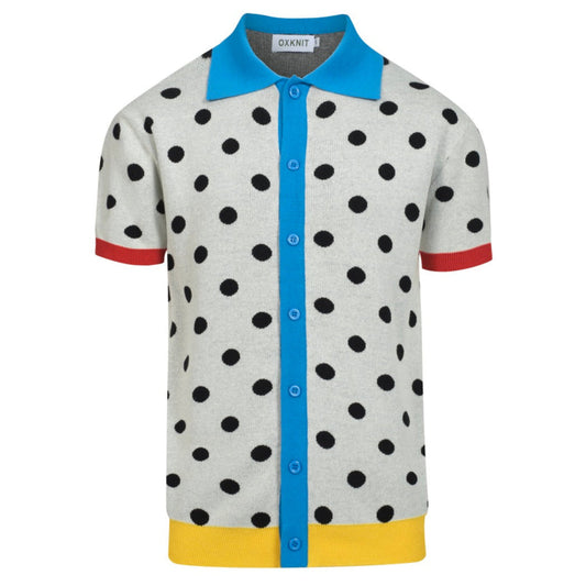 Vintage knitted cardigan with contrasting polka dots for men