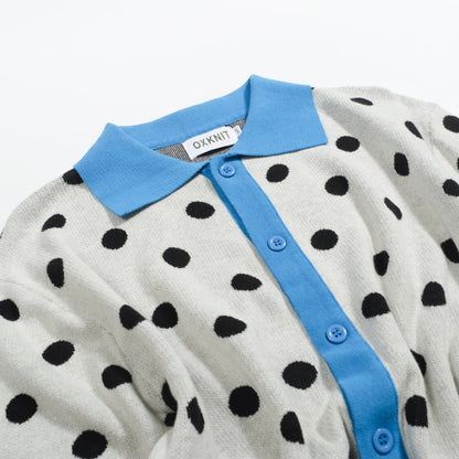 Vintage knitted cardigan with contrasting polka dots for men