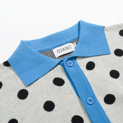 Vintage knitted cardigan with contrasting polka dots for men