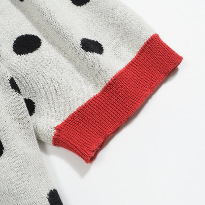 Vintage knitted cardigan with contrasting polka dots for men