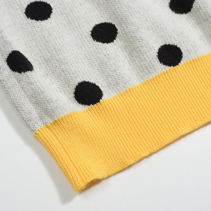 Vintage knitted cardigan with contrasting polka dots for men