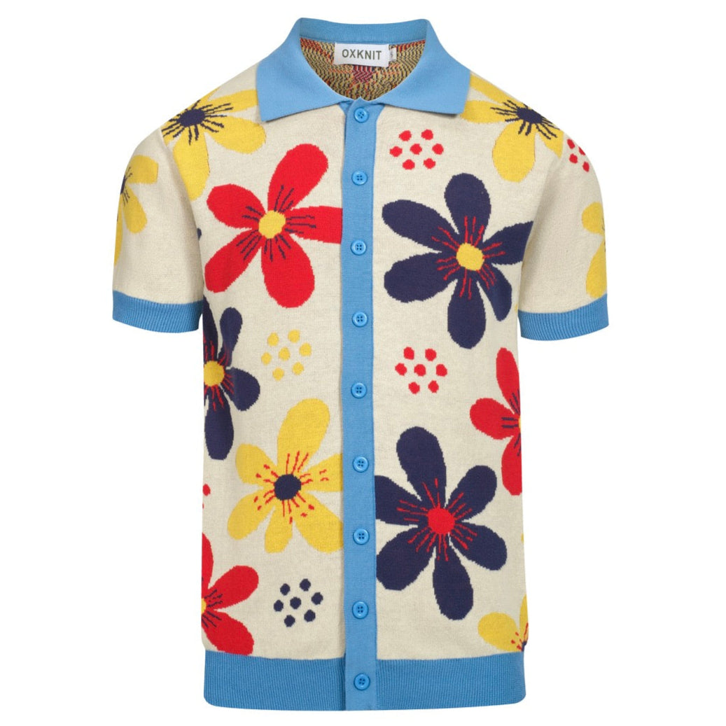 Vintage Knitted Floral Apricot Cardigan for Men