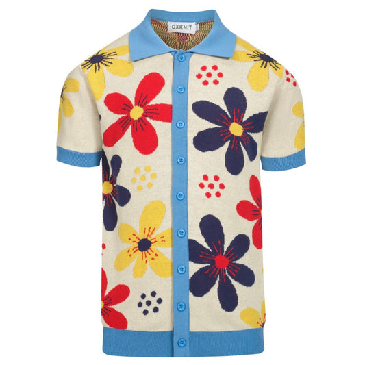 Vintage Knitted Floral Apricot Cardigan for Men