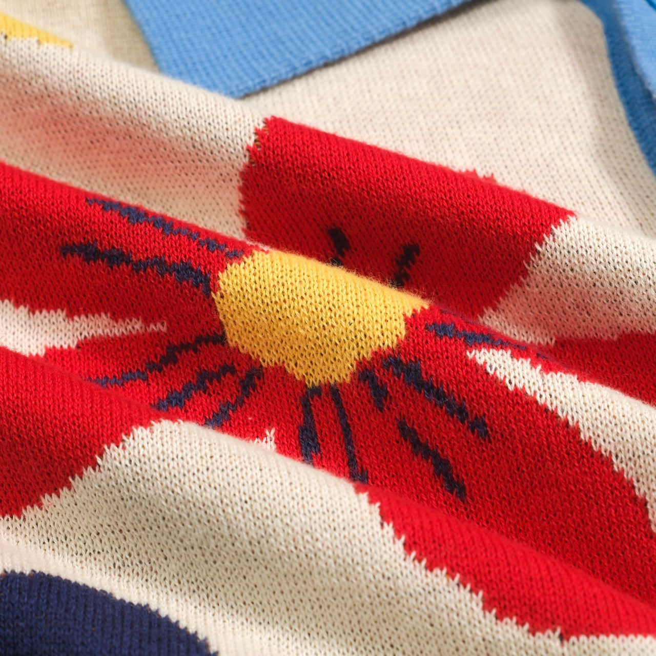 Vintage Knitted Floral Apricot Cardigan for Men