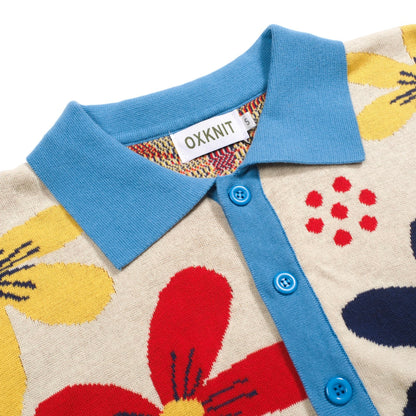 Vintage Knitted Floral Apricot Cardigan for Men