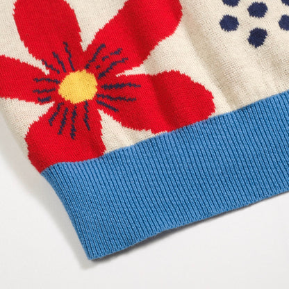 Vintage Knitted Floral Apricot Cardigan for Men