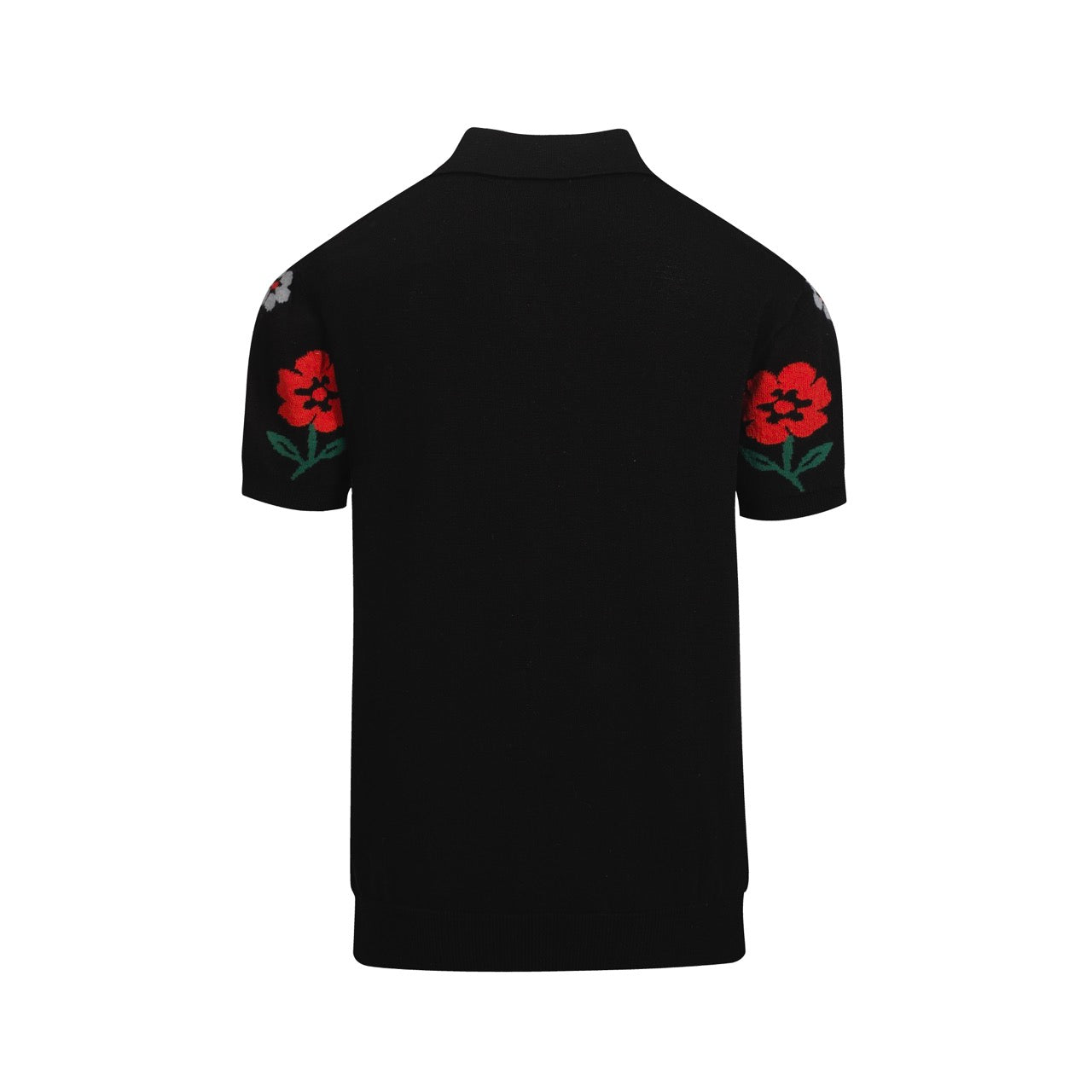 Men's Black Vintage Knitted Polo with Floral V-Neck