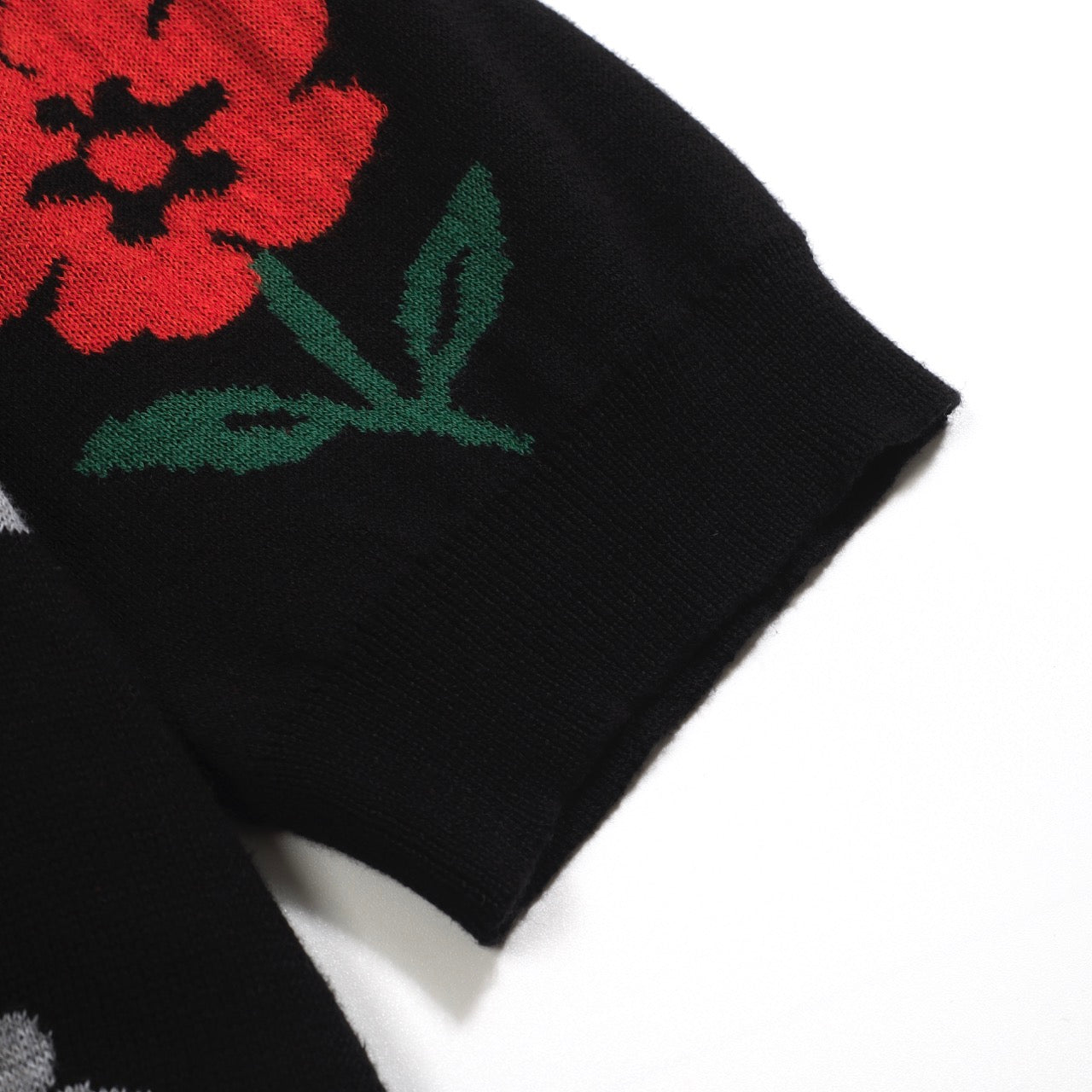 Men's Black Vintage Knitted Polo with Floral V-Neck