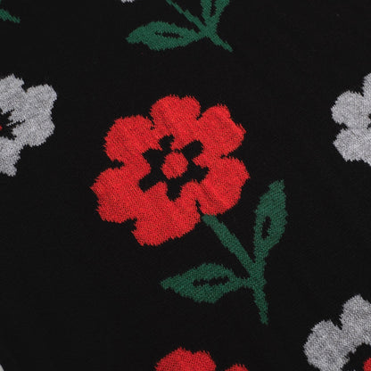 Men's Black Vintage Knitted Polo with Floral V-Neck