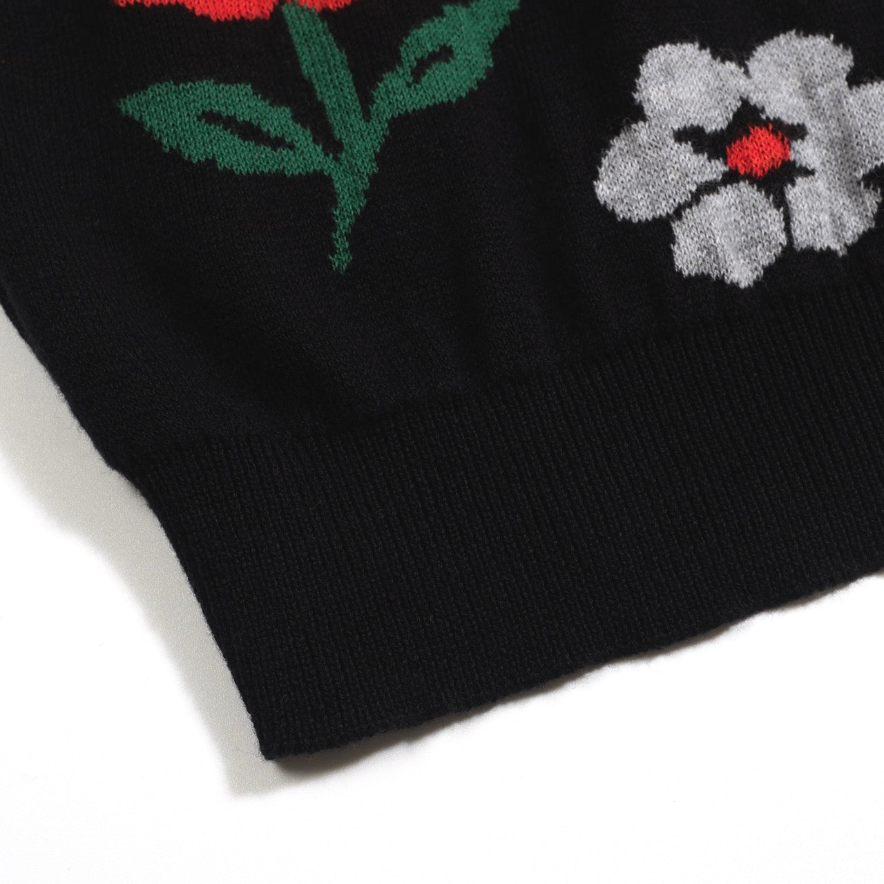 Men's Black Vintage Knitted Polo with Floral V-Neck