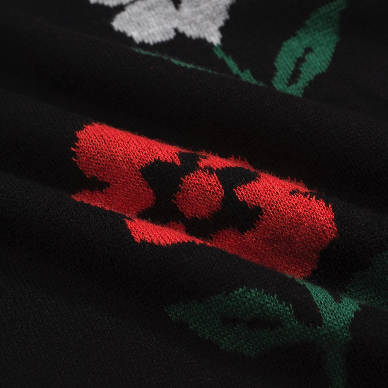 Men's Black Vintage Knitted Polo with Floral V-Neck