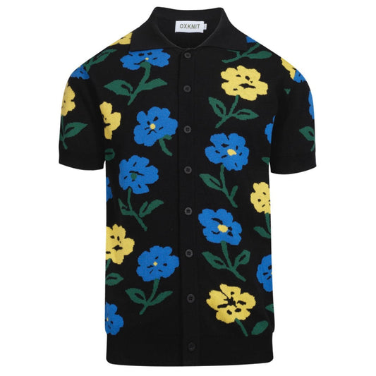 Vintage Black Floral Knit Cardigan for Men