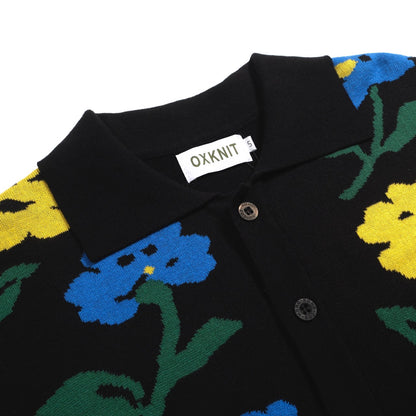 Vintage Black Floral Knit Cardigan for Men