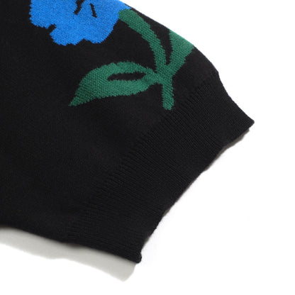 Vintage Black Floral Knit Cardigan for Men