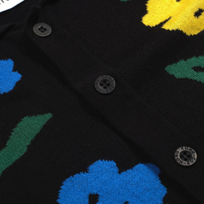 Vintage Black Floral Knit Cardigan for Men