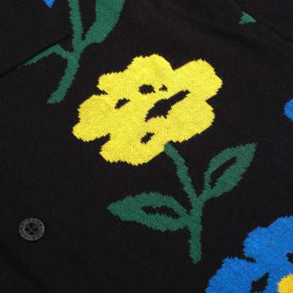 Vintage Black Floral Knit Cardigan for Men