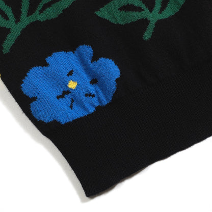 Vintage Black Floral Knit Cardigan for Men