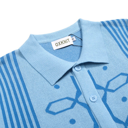 Men's Retro Jacquard Knitted Blue Cardigan