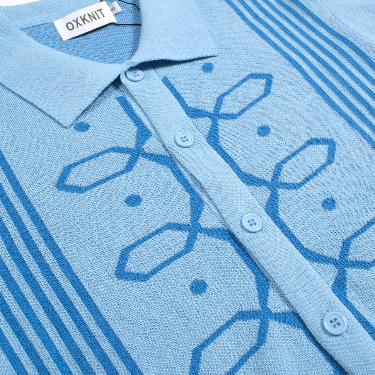 Men's Retro Jacquard Knitted Blue Cardigan