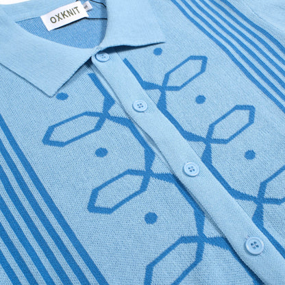 Men's Retro Jacquard Knitted Blue Cardigan