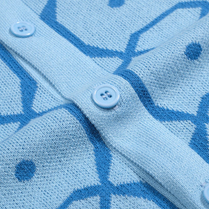 Men's Retro Jacquard Knitted Blue Cardigan