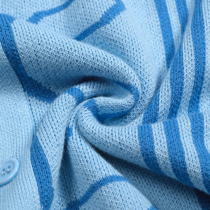 Men's Retro Jacquard Knitted Blue Cardigan