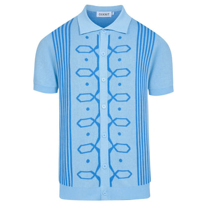 Men's Retro Jacquard Knitted Blue Cardigan