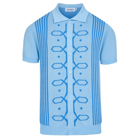 Men's Retro Jacquard Knitted Blue Cardigan