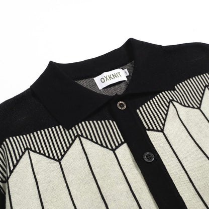 Retro Black Knitted Jacquard Cardigan for Men