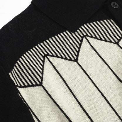 Retro Black Knitted Jacquard Cardigan for Men