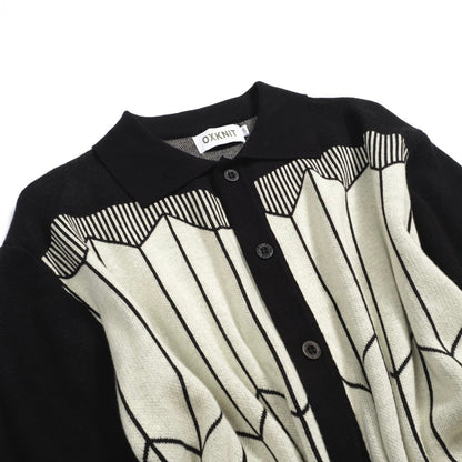 Retro Black Knitted Jacquard Cardigan for Men