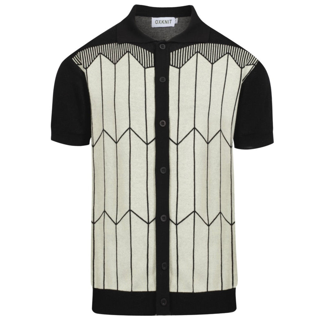 Retro Black Knitted Jacquard Cardigan for Men