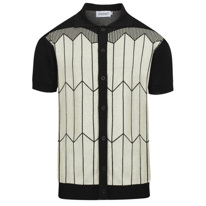 Retro Black Knitted Jacquard Cardigan for Men