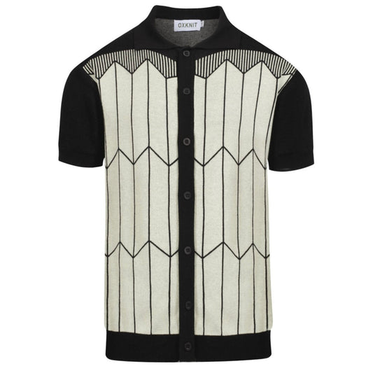 Retro Black Knitted Jacquard Cardigan for Men