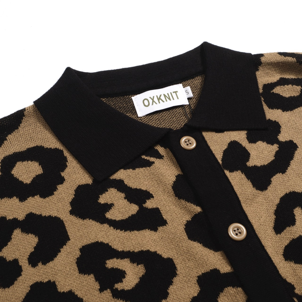 Vintage knitted jacquard gilet in brown leopard print for men