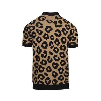 Vintage knitted jacquard gilet in brown leopard print for men