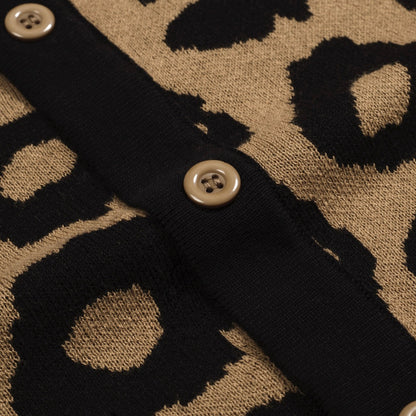 Vintage knitted jacquard gilet in brown leopard print for men