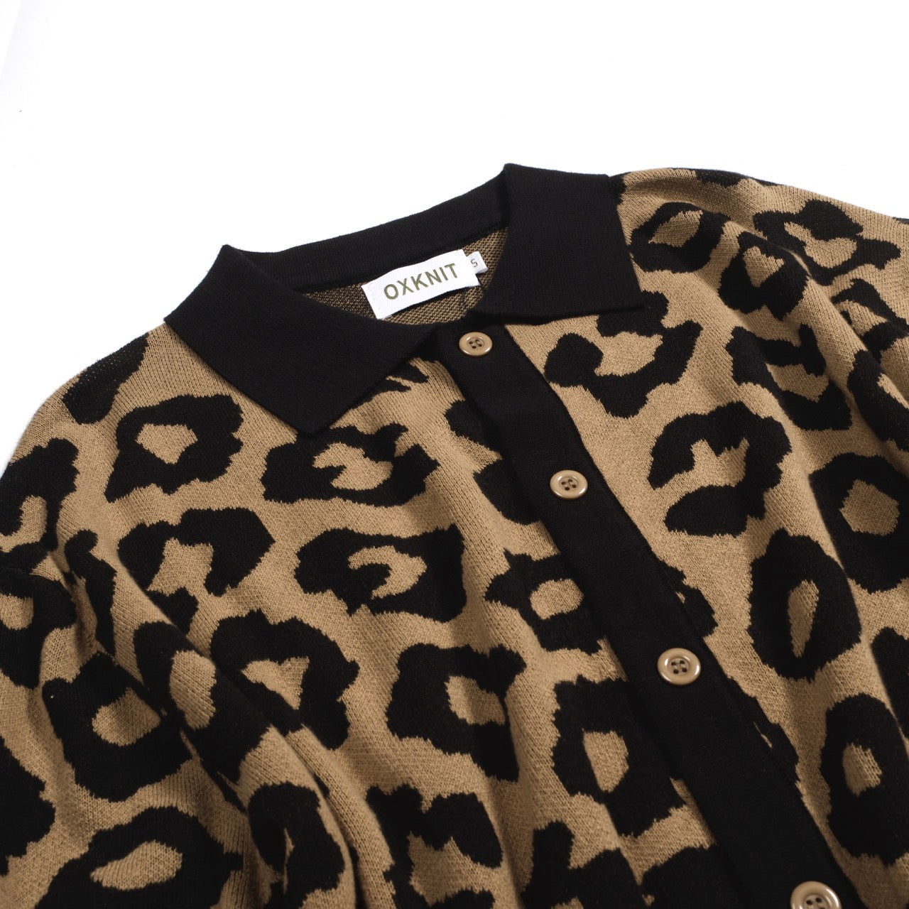 Vintage knitted jacquard gilet in brown leopard print for men