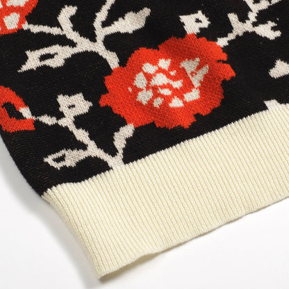 Men's Black Floral V-Neck Knitted Polo