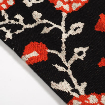 Men's Black Floral V-Neck Knitted Polo