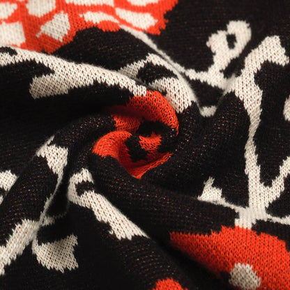 Men's Black Floral V-Neck Knitted Polo