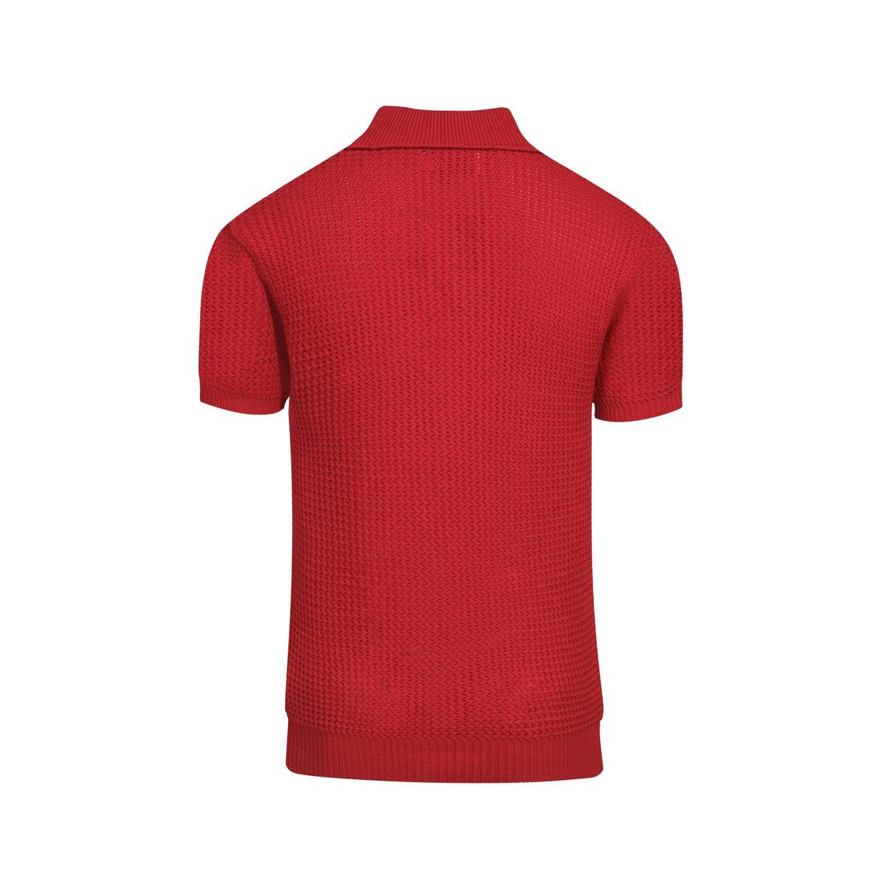 Casual Red Knitted Polo for Men with V-Neck