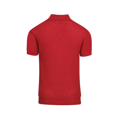 Casual Red Knitted Polo for Men with V-Neck