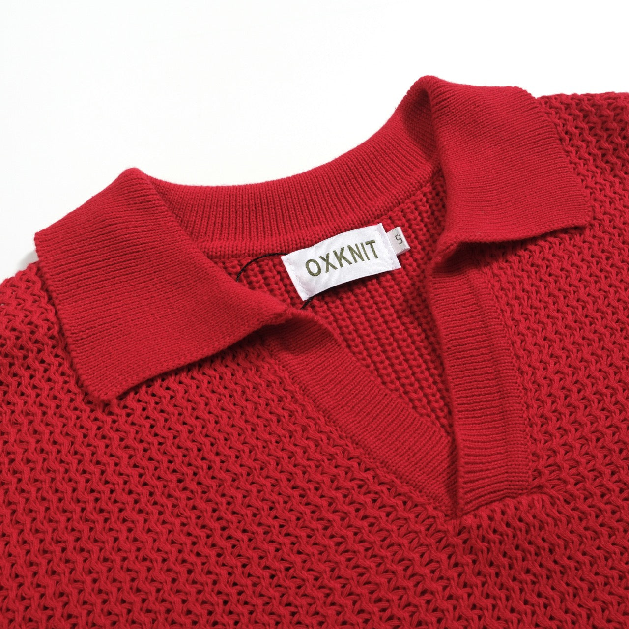 Casual Red Knitted Polo for Men with V-Neck