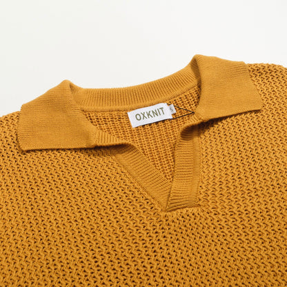 Casual Khaki V-Neck Knitted Polo for Men